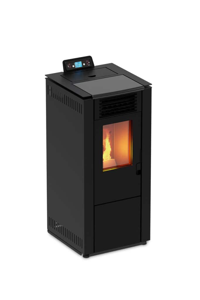 De Tepor Steel 10 is een strakke, moderne, zwarte pelletkachel met een zichtbare gloeiende vlam door de glazen deur en een digitaal bedieningspaneel bovenop voor de instellingen. Hierdoor is deze kachel ideaal voor het verwarmen van binnenruimtes.